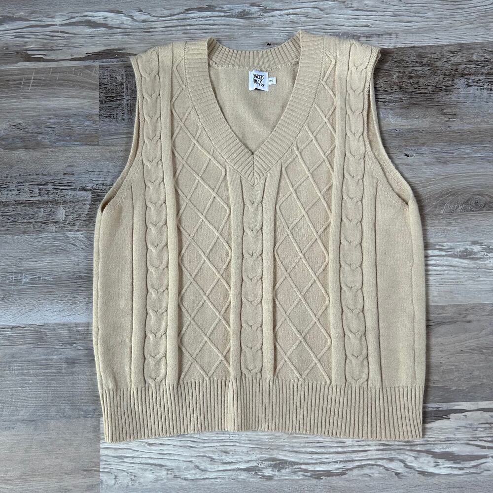 Princess Polly Beige Cable Knit Sweater Vest V Neck Light Academia Preppy M/L